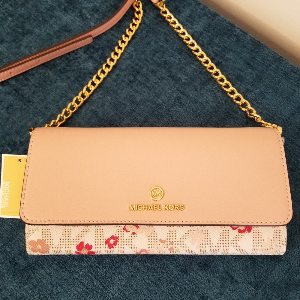 SOLD Michael Kors| Crossbody Wallet Jet Set Charm Vanilla MLTI Pink - Picture 5 of 9